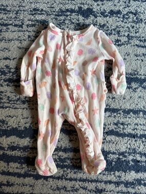 Caden Lane Pastel Seashell Ruffle Footed One-Piece